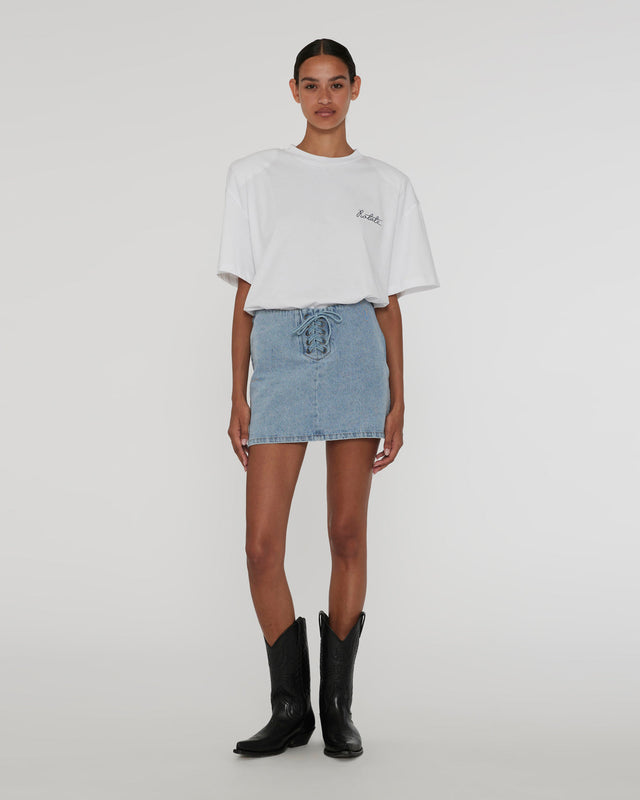 ROTATE - Denim Laced Mini Skirt