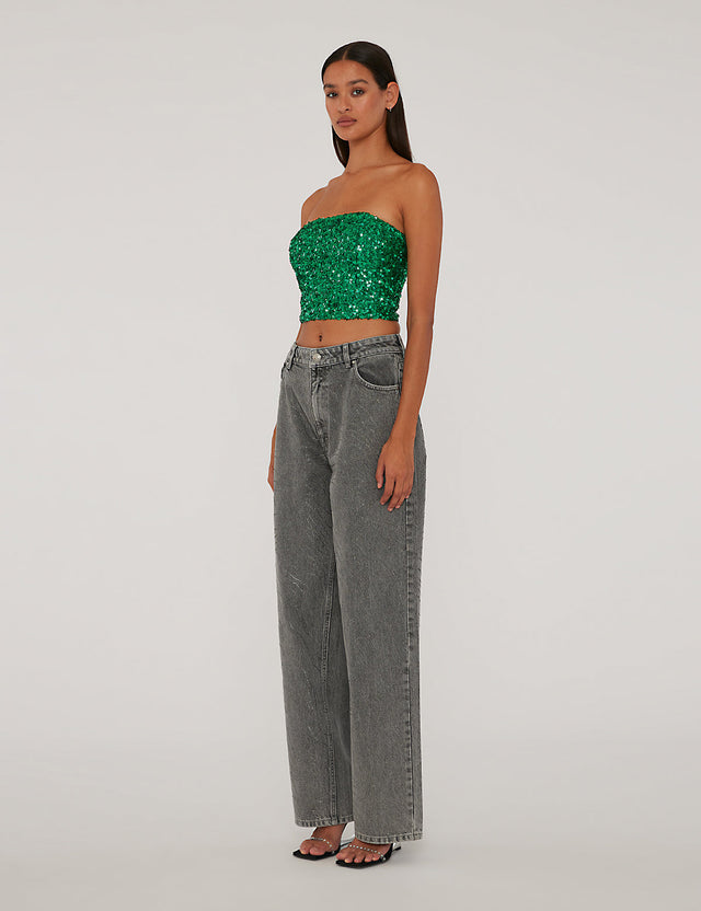 ROTATE - Rhinestone Wide Leg Jeans